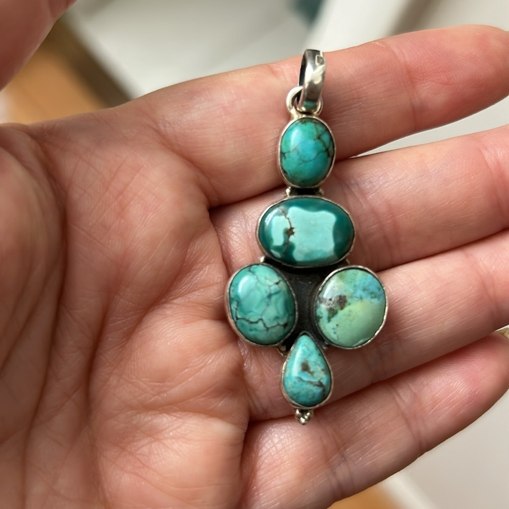 Sterling Silver Five Stone Turquoise Pendant - image 7